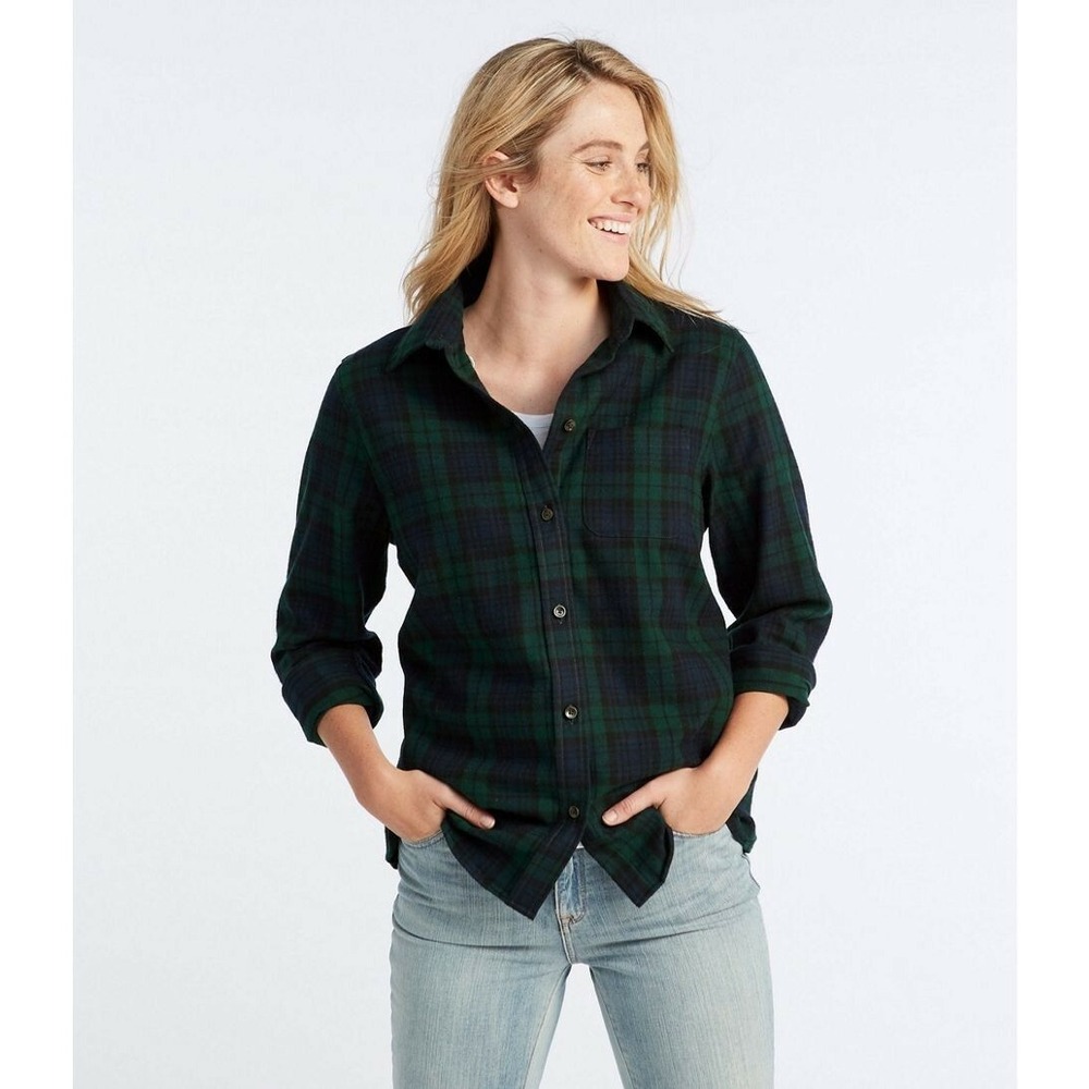 LL Bean Womens Scotch Plaid Flannel Shirt, Relaxed size XS